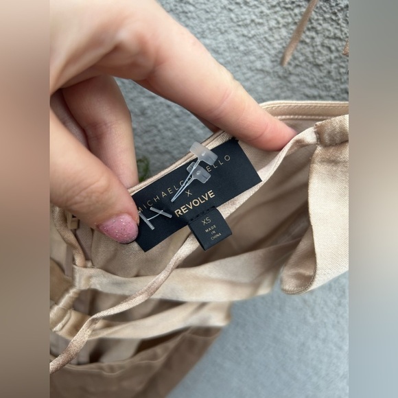 Michael Costello x REVOLVE Josie Cut Out Gown in Nude Satin Halter Maxi Dress - Picture 4 of 7